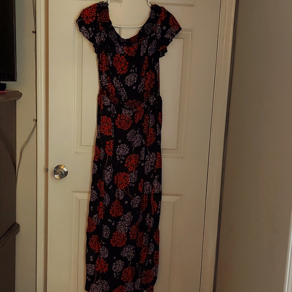 Floor length dress, elastic waist/neckline, Black, Coral, Lavender